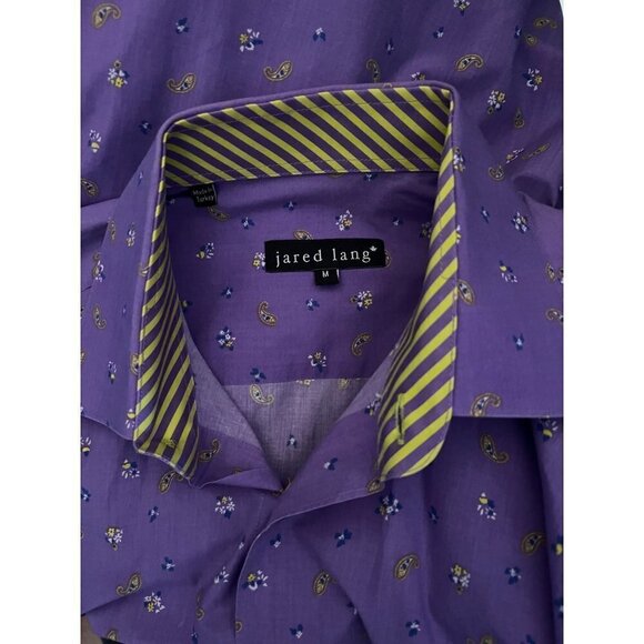 Jared Lang Mens Purple Paisley Button Up Shirt Medium Flip Contrast Collar Cuffs - Picture 6 of 9